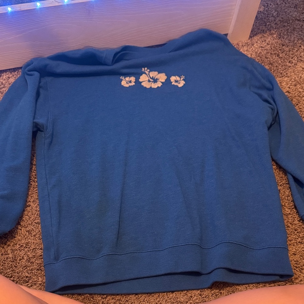 Hollister Blue Floral Crew Neck Sweater